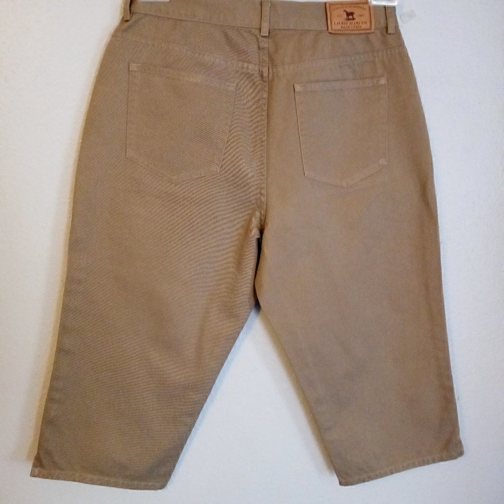 WOMEN'S LAUREN HIGH RISE DARK KHAKI CROPPED PANTS SIZE 8 PETITE